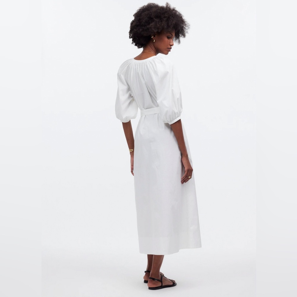 NWT Madewell Tie Waist Button Front Midi Dress in Poplin - Picture 3 of 10